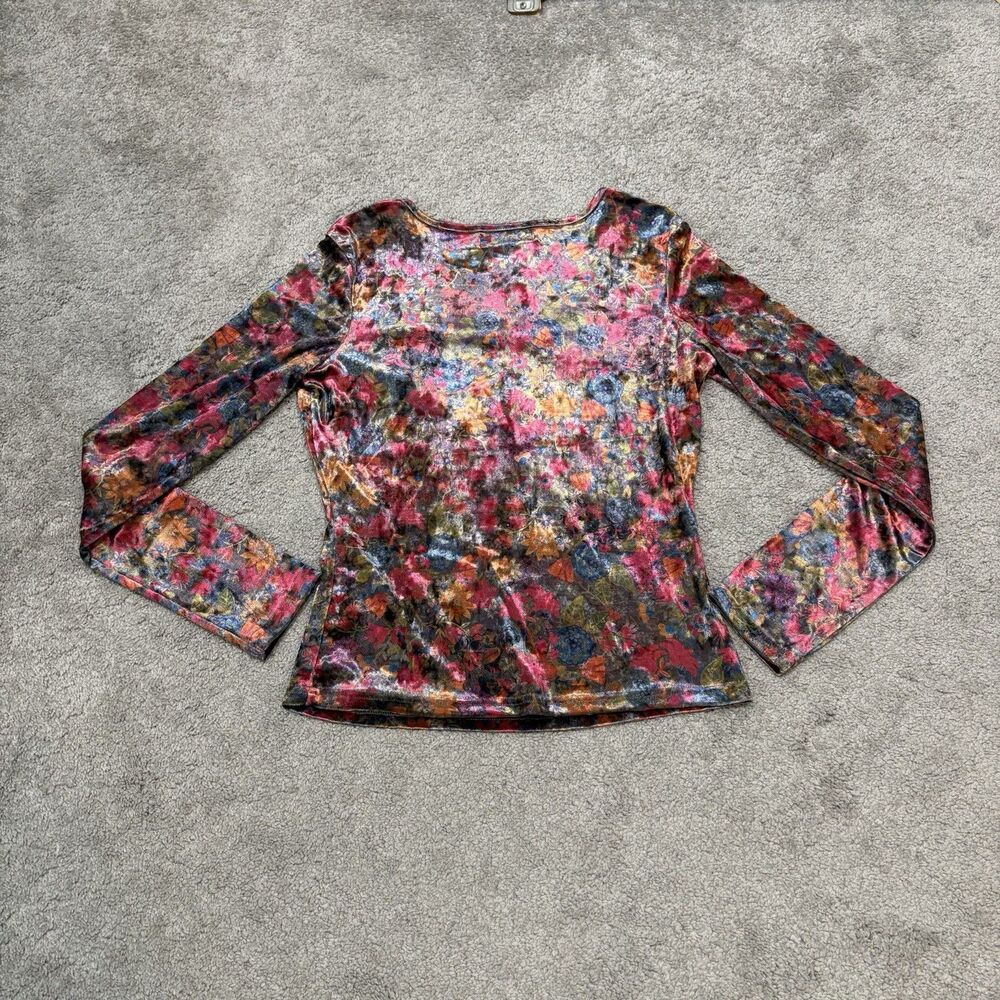 Natural Life Velvet Floral Danielle Square Neck Long Sleeve Top Size M - Picture 2 of 9
